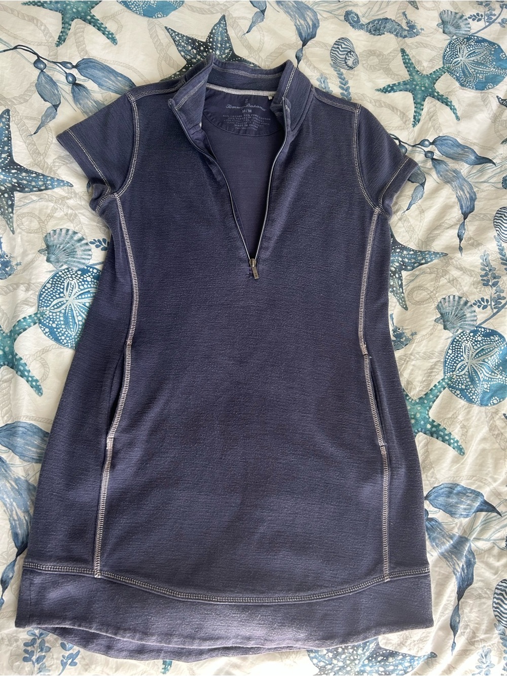Tommy Bahama Navy Tobago Bay Half-Zip Short-Sleeve Dress Ocean Deep